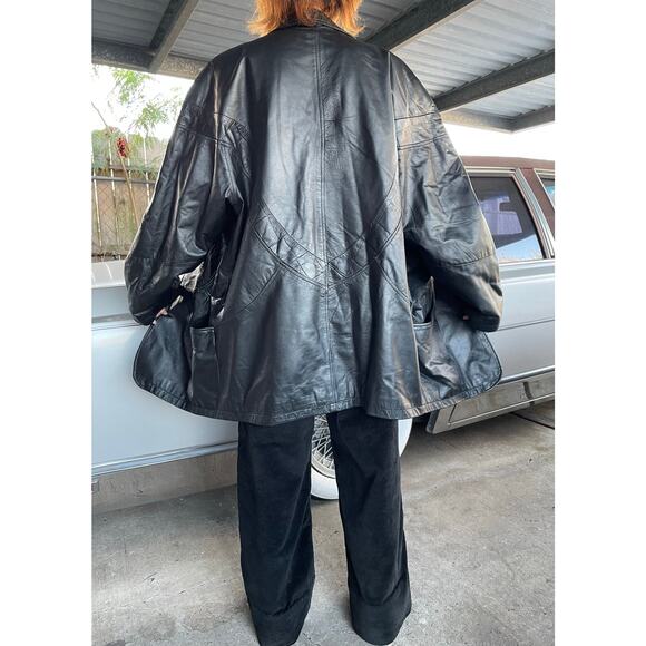 🔥Vintage 90s Pelle New York Milano Classic Seam Leather Jacket Oversized Baggy - Picture 3 of 16